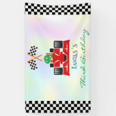 Grappige Dinosaur raceauto jongen kinderen Verjaar Spandoek (Verticaal)