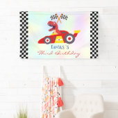 Grappige Dinosaur raceauto jongen kinderen Verjaar Spandoek (Insitu)