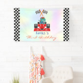 Grappige Dinosaur raceauto jongen kinderen Verjaar Spandoek (Insitu)