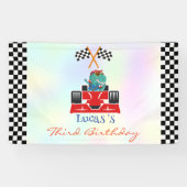 Grappige Dinosaur raceauto jongen kinderen Verjaar Spandoek (Horizontaal)