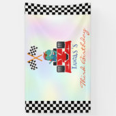 Grappige Dinosaur raceauto jongen kinderen Verjaar Spandoek (Verticaal)