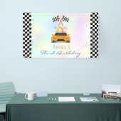 Grappige Dinosaur raceauto jongen kinderen Verjaar Spandoek (Beurs)