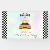 Grappige Dinosaur raceauto jongen kinderen Verjaar Spandoek (Horizontaal)