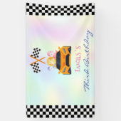 Grappige Dinosaur raceauto jongen kinderen Verjaar Spandoek (Verticaal)