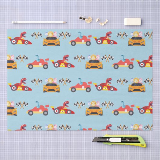 Grappige Dinosaur raceauto jongen kinderen Verjaar Tissuepapier (Craft)