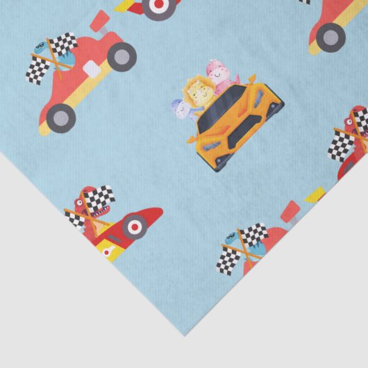 Grappige Dinosaur raceauto jongen kinderen Verjaar Tissuepapier (Detail)