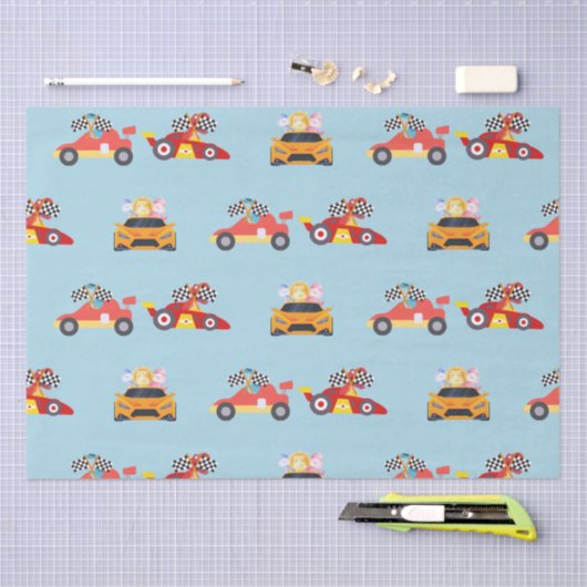 Grappige Dinosaur raceauto jongen kinderen Verjaar Tissuepapier (Craft)