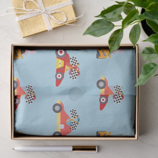 Grappige Dinosaur raceauto jongen kinderen Verjaar Tissuepapier (Geschenk)