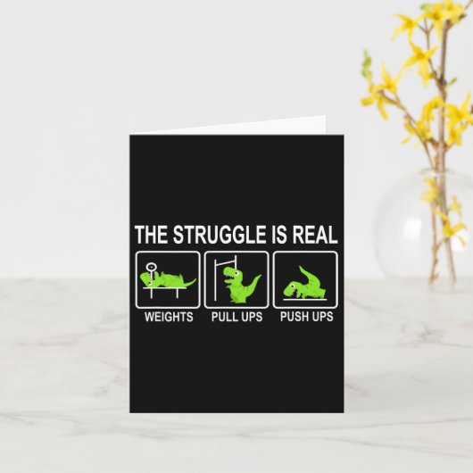 Grappige Dinosaur Sport Gym Bench Press Pull-ups P Kaart (Gele Bloem)