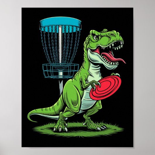 Grappige Dinosaur T-rex Disc Golf Speler Sket Golf Poster (Voorkant)
