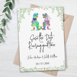 Grappige Dinosauriër Bruid en Bruidegom Huwelijk Save The Date