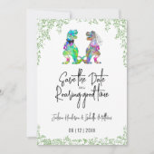 Grappige Dinosauriër Bruid en Bruidegom Huwelijk Save The Date (Voorkant)