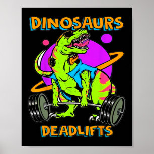 Grappige dinosauriërs en deadlifts gewichtheffen b poster
