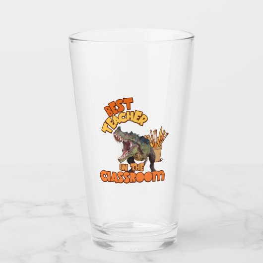 Grappige Dinosaurius Kunstleraar Creatieve Klaslok Glas (Voorkant)