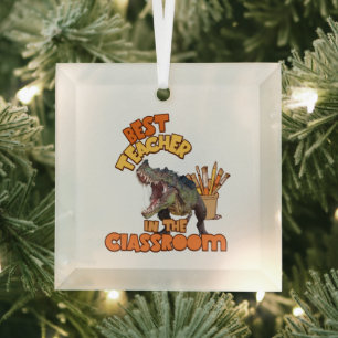 Grappige Dinosaurius Kunstleraar Creatieve Klaslok Glas Ornament
