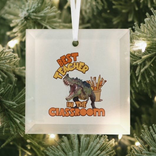 Grappige Dinosaurius Kunstleraar Creatieve Klaslok Glas Ornament (Insitu)