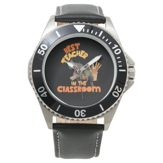 Grappige Dinosaurius Kunstleraar Creatieve Klaslok Horloge (Voorkant)