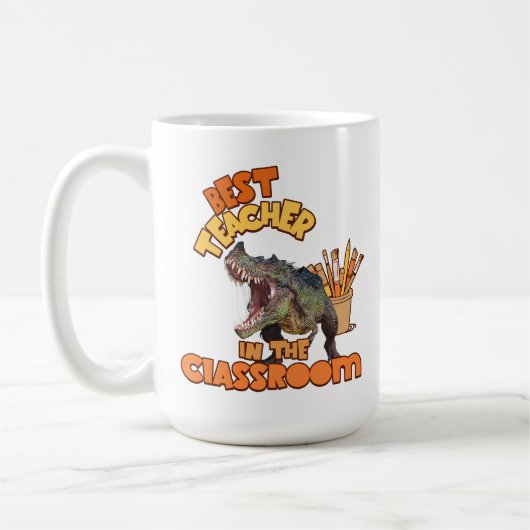 Grappige Dinosaurius Kunstleraar Creatieve Klaslok Koffiemok (Links)
