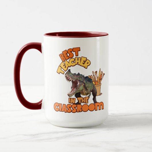 Grappige Dinosaurius Kunstleraar Creatieve Klaslok Mok (Links)