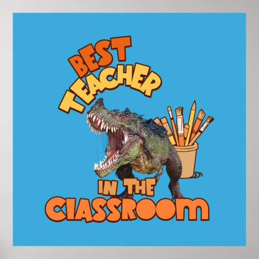 Grappige Dinosaurius Kunstleraar Creatieve Klaslok Poster (Voorkant)