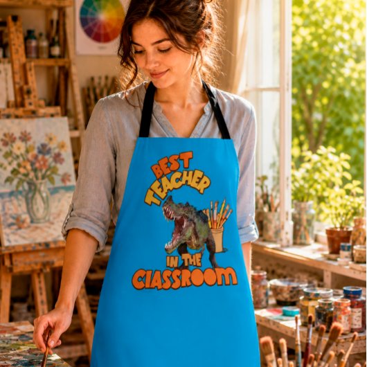 Grappige Dinosaurius Kunstleraar Creatieve Klaslok Schort