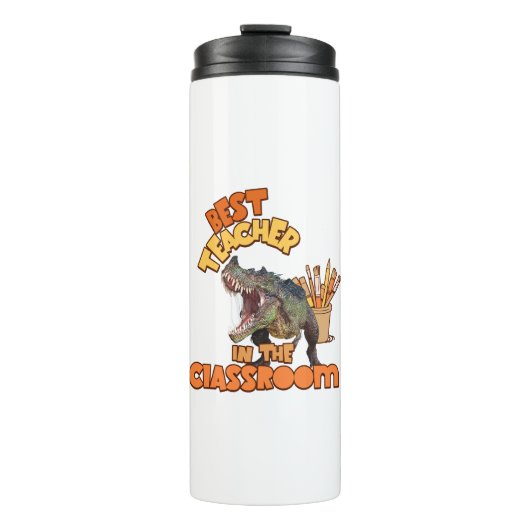 Grappige Dinosaurius Kunstleraar Creatieve Klaslok Thermosbeker (Voorkant)