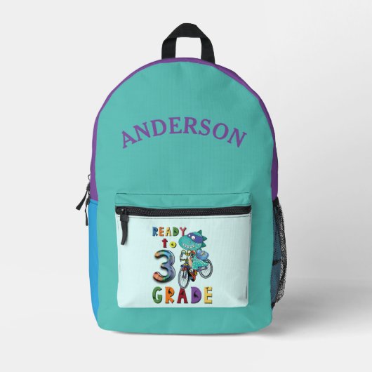 Grappige dinosaurus 3e graad gepersonaliseerde naa bedrukte rugzak (Voorkant)