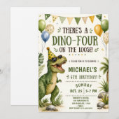 Grappige Dinosaurus 4e Verjaardag - Dino Vier Verj Kaart (Voorkant / Achterkant)