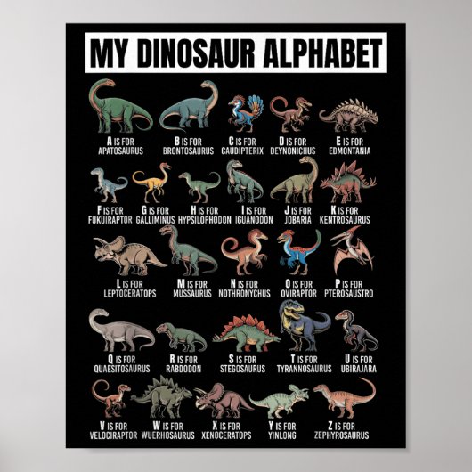 Grappige Dinosaurus Alfabet Abc Voor Jongens Dino Poster (Voorkant)