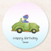Grappige dinosaurus antiek auto B2S kinderen Verja Ronde Kartonnen Onderzetter (Voorkant)