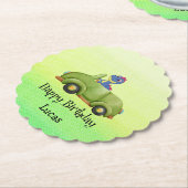 Grappige dinosaurus antiek auto verjaardag Schoolj Kartonnen Onderzetters (Gekanteld)