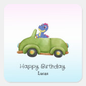 Grappige dinosaurus antiek auto verjaardag Schoolj Vierkante Sticker (Voorkant)