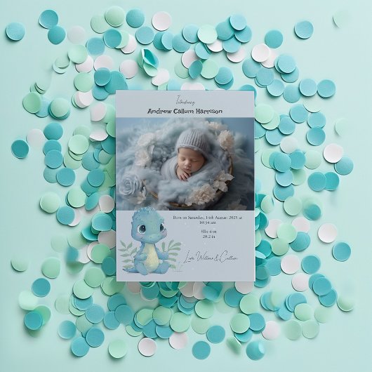 Grappige dinosaurus baby jongen foto geboorte aank