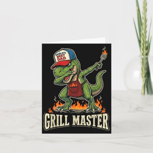 Grappige dinosaurus BBQ grillende vader vaderdag z Kaart (Voorkant)
