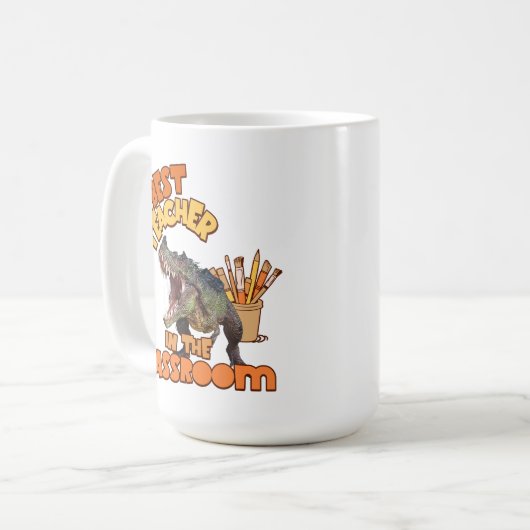 Grappige dinosaurus beste leraar in de klas koffiemok (Voorkant links)