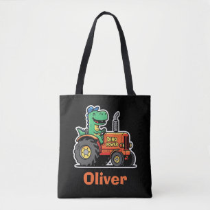 Grappige dinosaurus bestuurt tractor Dino Power Tote Bag