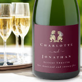 Grappige dinosaurus bruiloft Bourgondië & Cream Cu Sparkling Wijnetiket