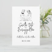 Grappige dinosaurus bruiloft Save The Date (Staand voorkant)