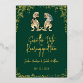 Grappige Dinosaurus Bruiloft Save the Date Goud Folie Uitnodiging (Voorkant)