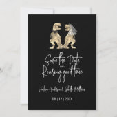 Grappige dinosaurus bruiloft zwart en wit save the date (Voorkant)