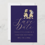 Grappige dinosaurus bruiloftsfoto save the date (Voorkant)