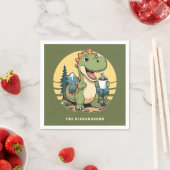 Grappige dinosaurus buitenshuis aangepaste familie servet (Insitu)