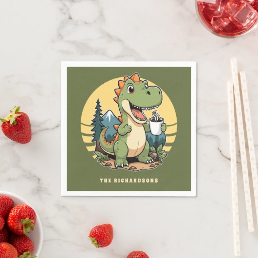 Grappige dinosaurus buitenshuis aangepaste familie servet (Insitu)