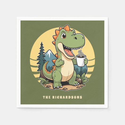 Grappige dinosaurus buitenshuis aangepaste familie servet (Voorkant)