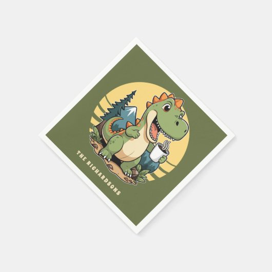 Grappige dinosaurus buitenshuis aangepaste familie servet (Hoek)