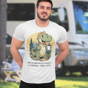 Grappige dinosaurus camper aangepaste familie camp t-shirt