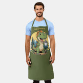 Grappige dinosaurus camping buiten chef-kok gepers schort (Gedragen)