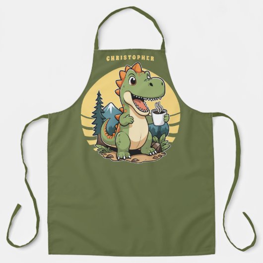 Grappige dinosaurus camping buiten chef-kok gepers schort (Voorkant)