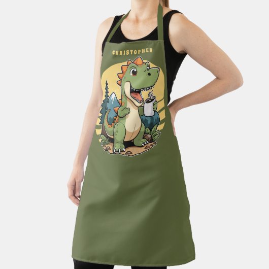 Grappige dinosaurus camping buiten chef-kok gepers schort (Insitu)