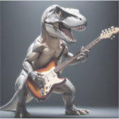 Grappige dinosaurus die gitaar speelt kunst sticker (Voorkant)